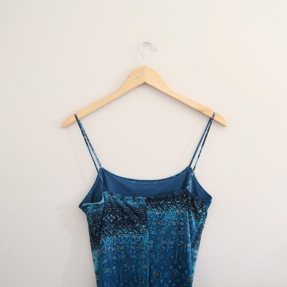 Vintage Rampage Y2K Slinky Maxi Dress Blue Bandana Print Handkerchief Hem - Picture 4 of 5